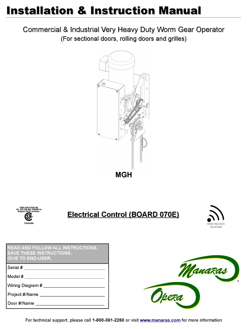 MANARAS OPERA MGH INSTALLATION INSTRUCTIONS MANUAL Pdf Download