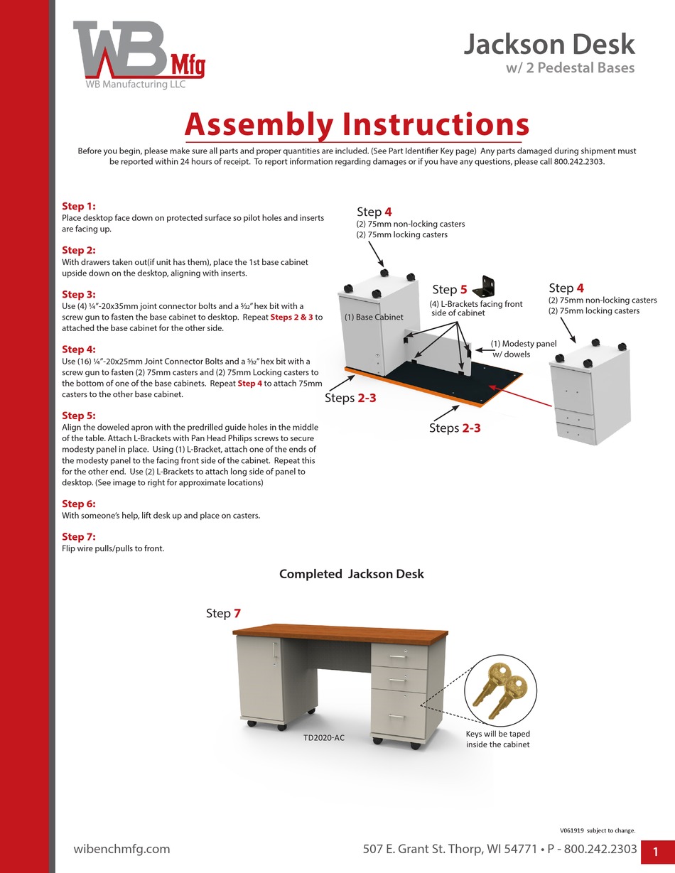 WB MFG JACKSON DESK ASSEMBLY INSTRUCTIONS Pdf Download ManualsLib