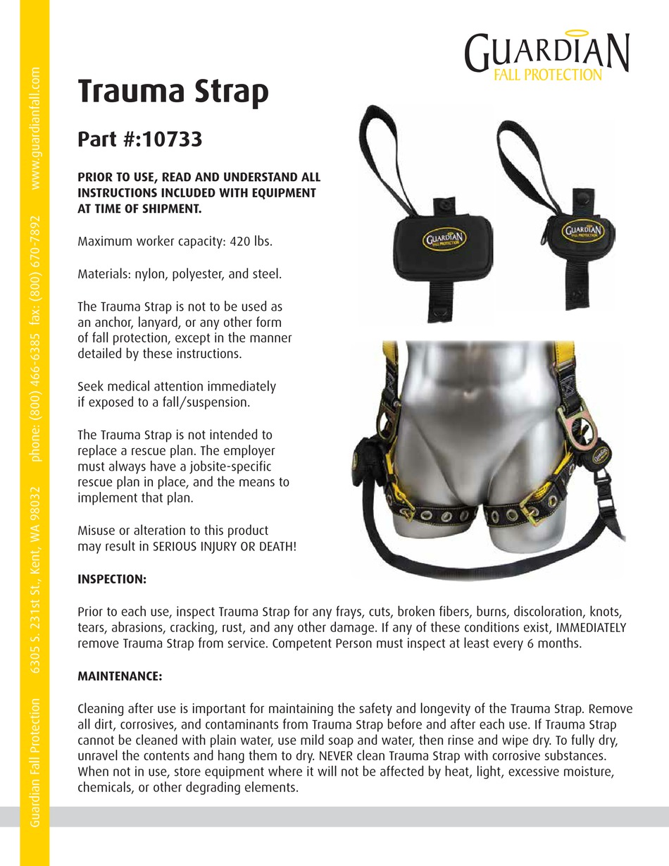 GUARDIAN FALL PROTECTION 10733 MANUAL Pdf Download ManualsLib