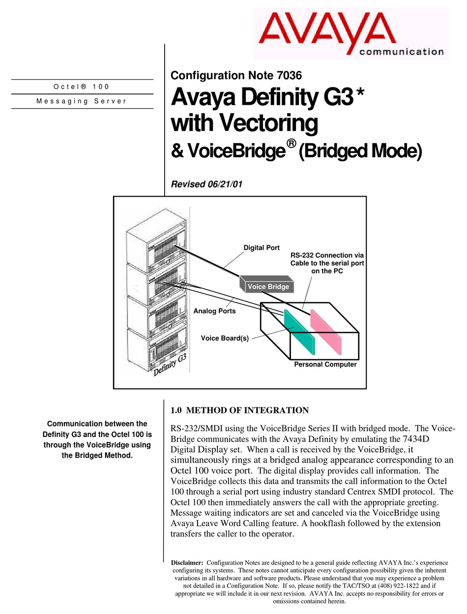 AVAYA DEFINITY G3 SERIES CONFIGURATION NOTE Pdf Download ManualsLib