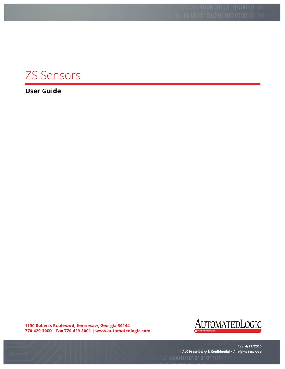 AUTOMATED LOGIC ZS SERIES USER MANUAL Pdf Download ManualsLib