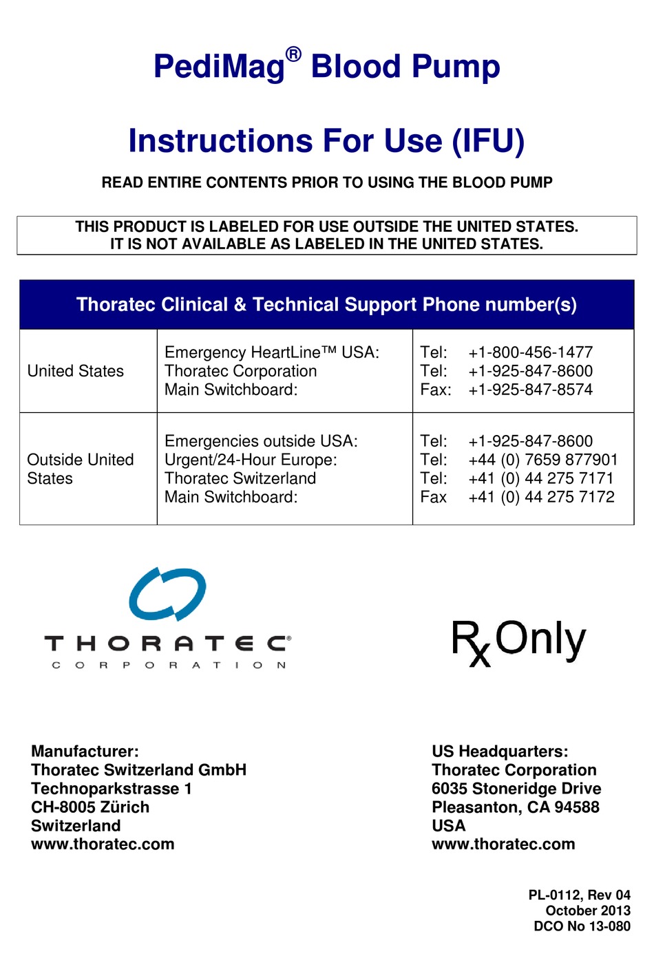 THORATEC PEDIMAG INSTRUCTIONS FOR USE MANUAL Pdf Download | ManualsLib