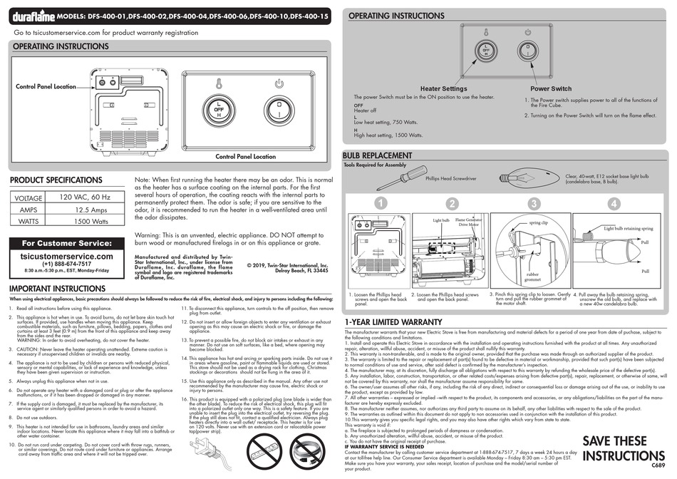 DURAFLAME DFS-400-01 USER MANUAL Pdf Download | ManualsLib
