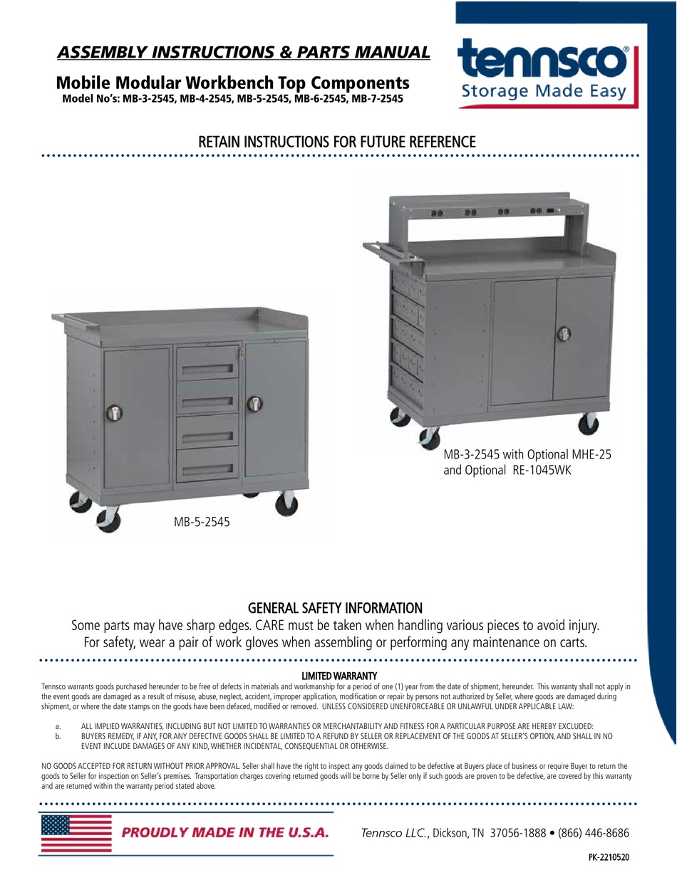 TENNSCO MB32545 ASSEMBLY INSTRUCTIONS/PARTS MANUAL Pdf Download