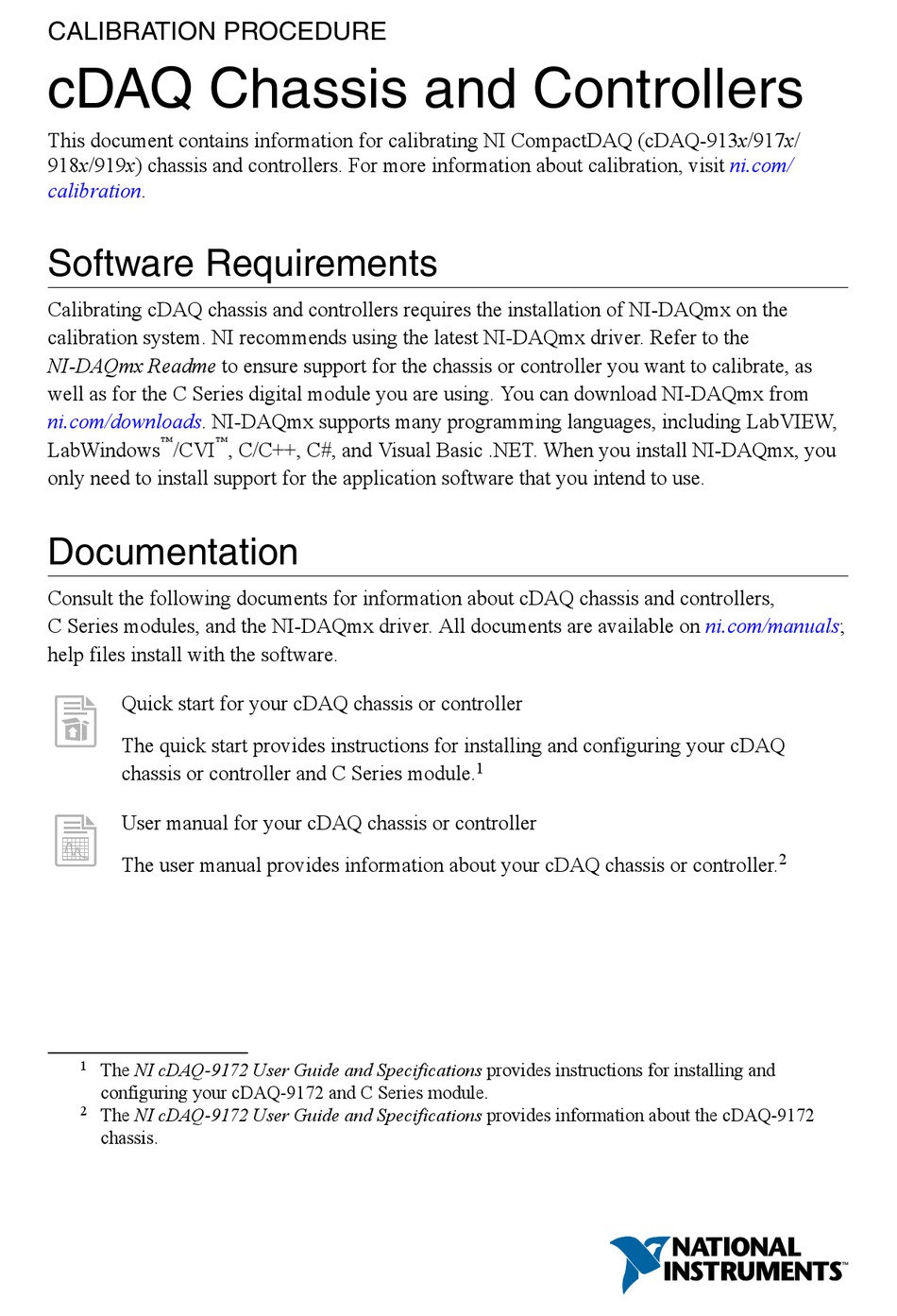 NATIONAL INSTRUMENTS COMPACTDAQ SERIES CALIBRATION PROCEDURE Pdf