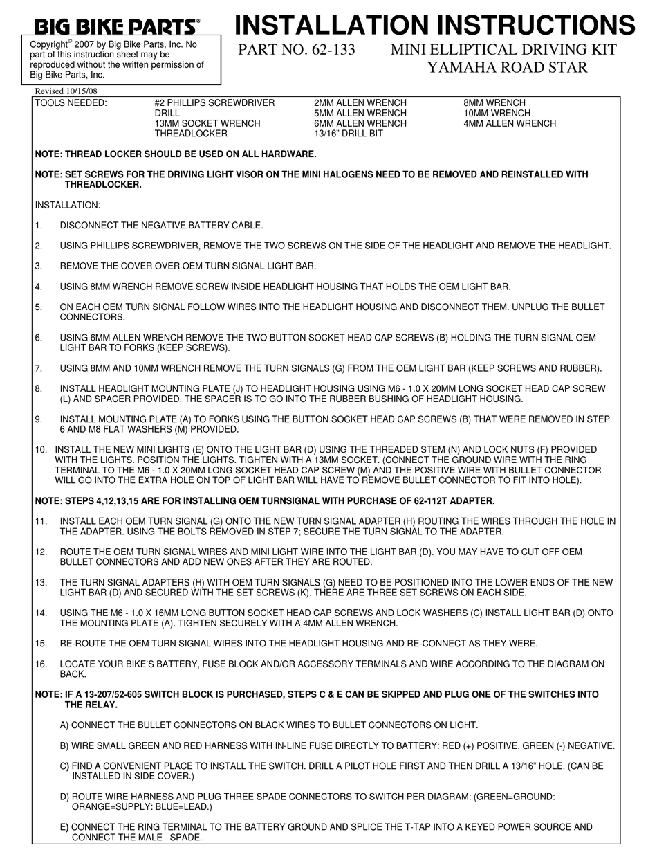 BIG BIKE PARTS 62133 INSTALLATION INSTRUCTIONS Pdf Download ManualsLib