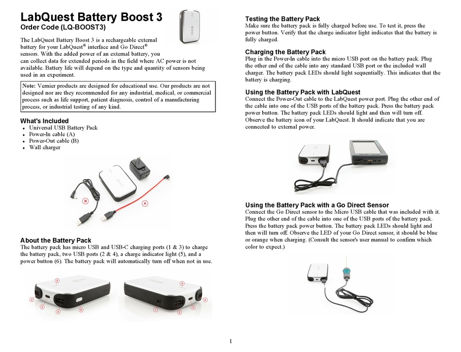 VERNIER LABQUEST BATTERY BOOST 3 MANUAL Pdf Download ManualsLib