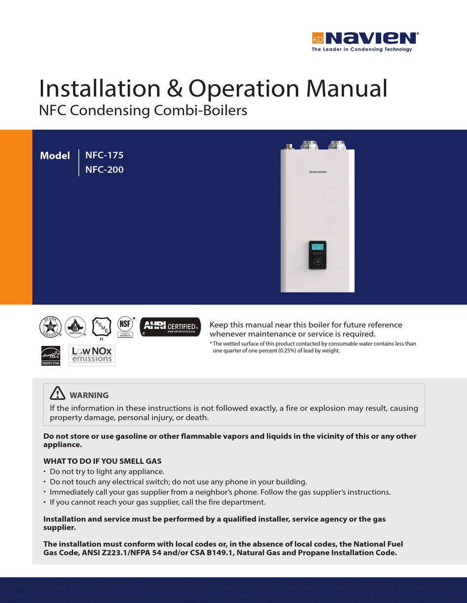 Navien Nfc 175 Installation Operation Manual Pdf Download Manualslib