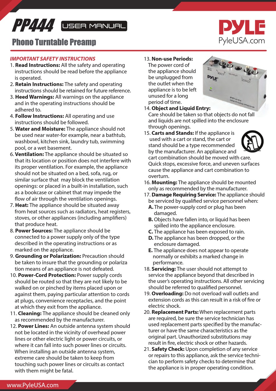 PYLE PP444 USER MANUAL Pdf Download ManualsLib