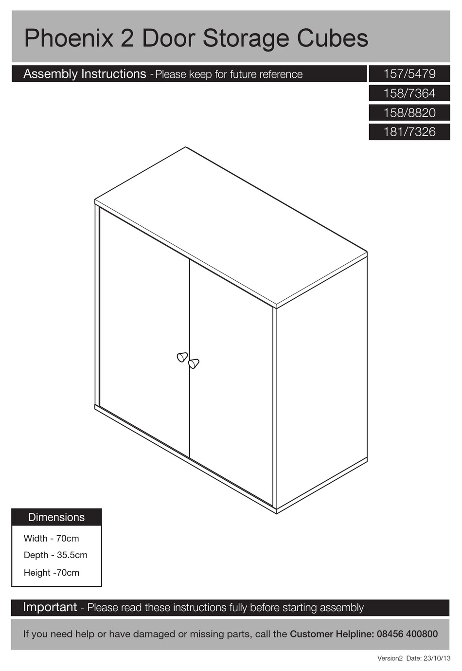ARGOS PHOENIX 2 DOOR STORAGE CUBES ASSEMBLY INSTRUCTIONS MANUAL Pdf