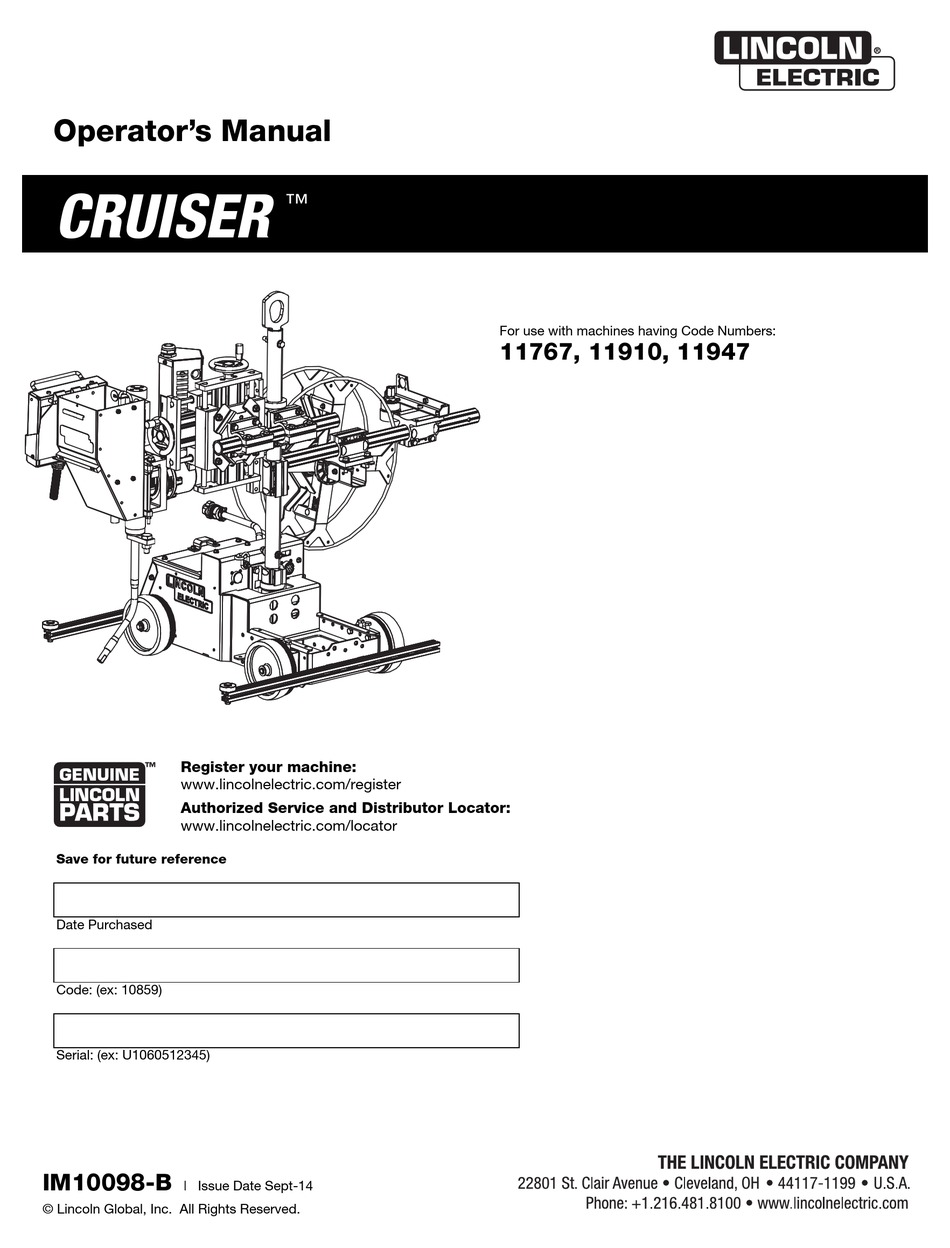 LINCOLN ELECTRIC CRUISER K30481 OPERATOR