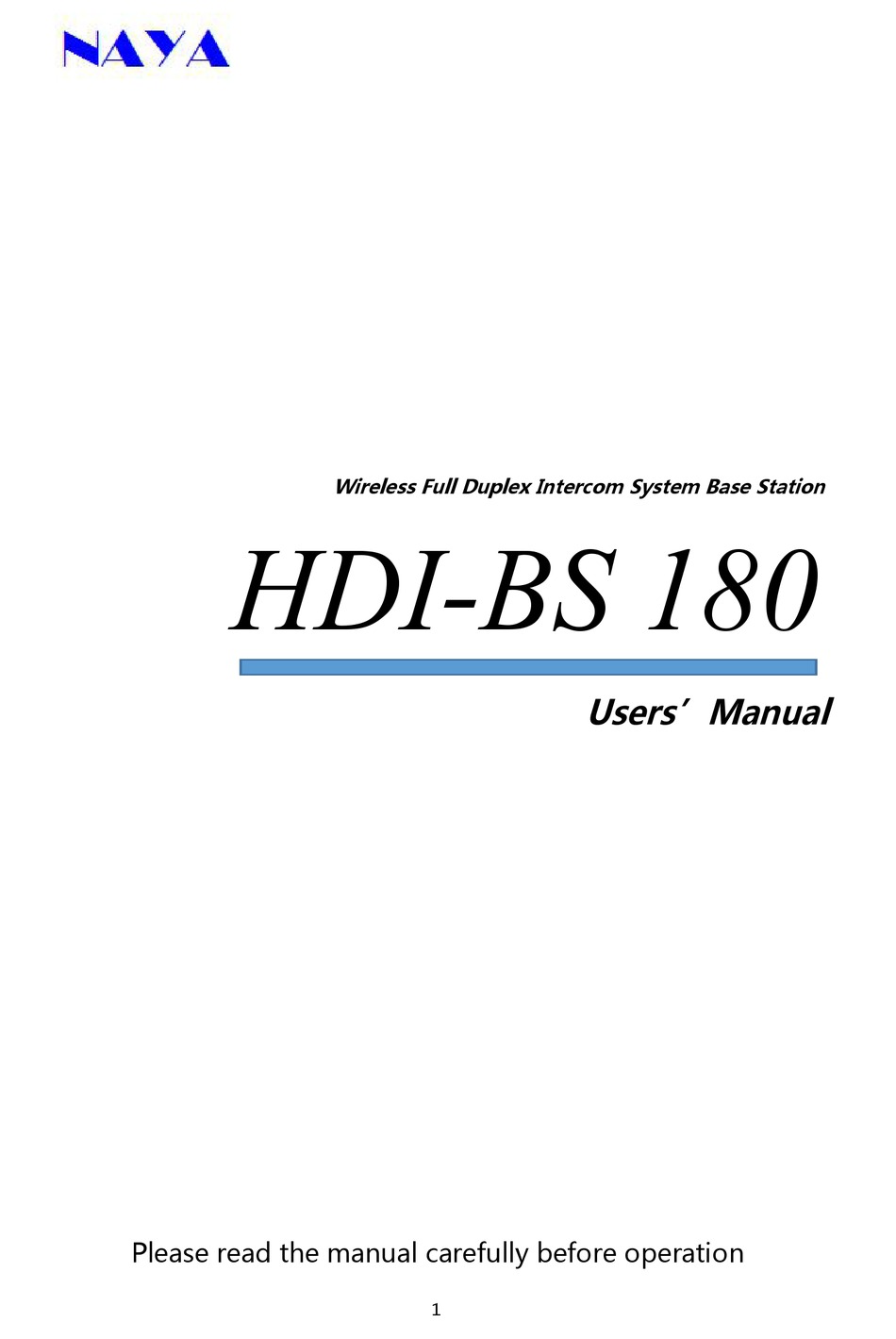 NAYA HDI-BS 180 USER MANUAL Pdf Download | ManualsLib