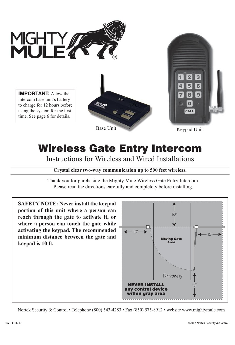 NORTEK SECURITY & CONTROL MIGHTY MULE MM136 INSTRUCTIONS FOR WIRED AND