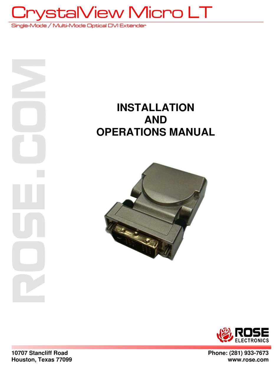 ROSE ELECTRONICS CRYSTALVIEW MICRO LT INSTALLATION AND OPERATION MANUAL