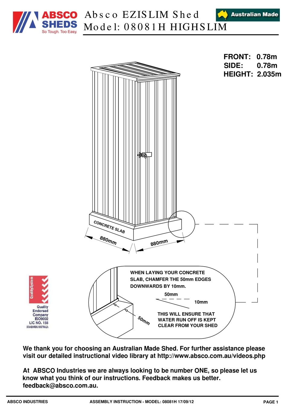 Absco Sheds Ezislim 08081h Highslim Assembly Instructions Manual Pdf Download Manualslib