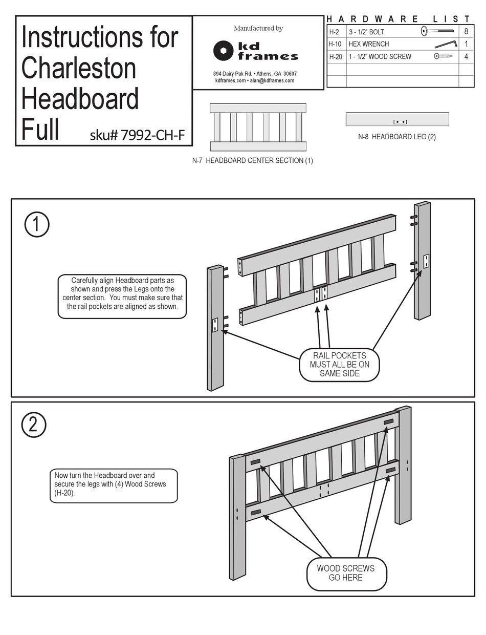 KD FRAMES CHARLESTON HEADBOARD 7992CHF INSTRUCTIONS Pdf Download