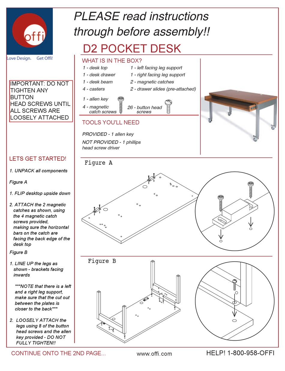 OFFI D2 POCKET DESK ASSEMBLY INSTRUCTIONS Pdf Download ManualsLib