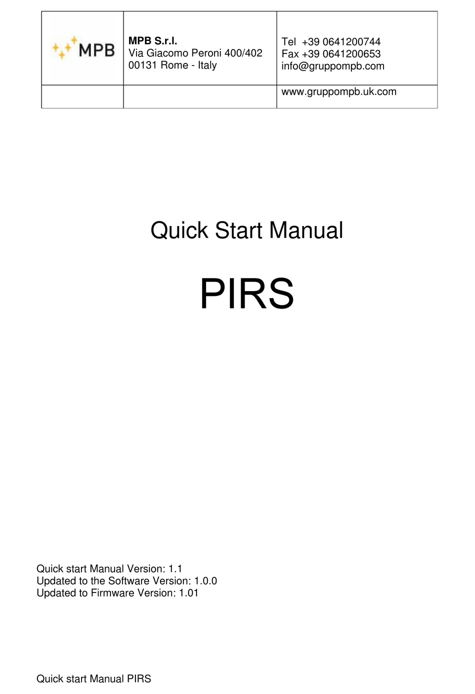 Mpb Pirs Quick Start Manual Pdf Download 