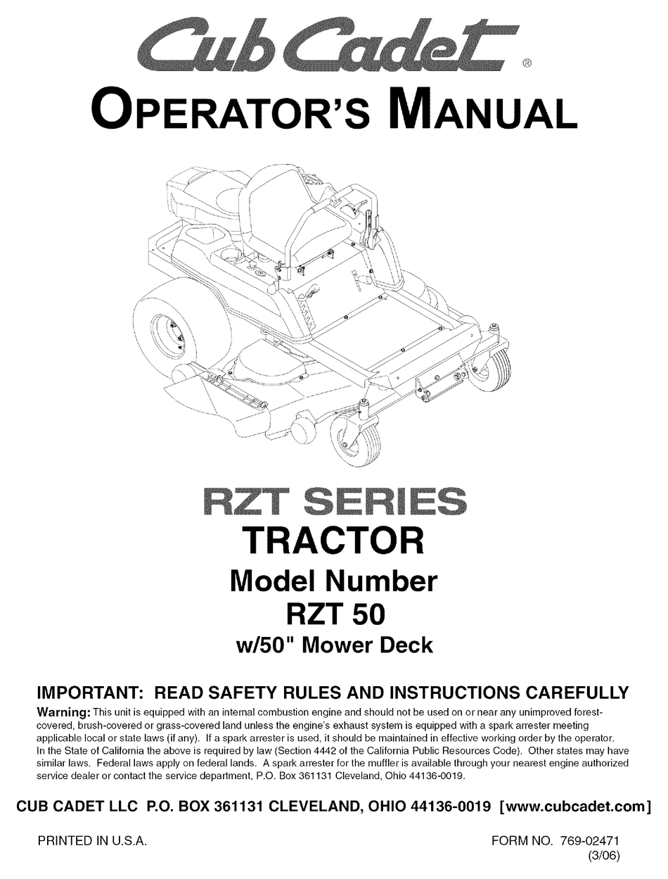 CUB CADET RZT SERIES OPERATOR