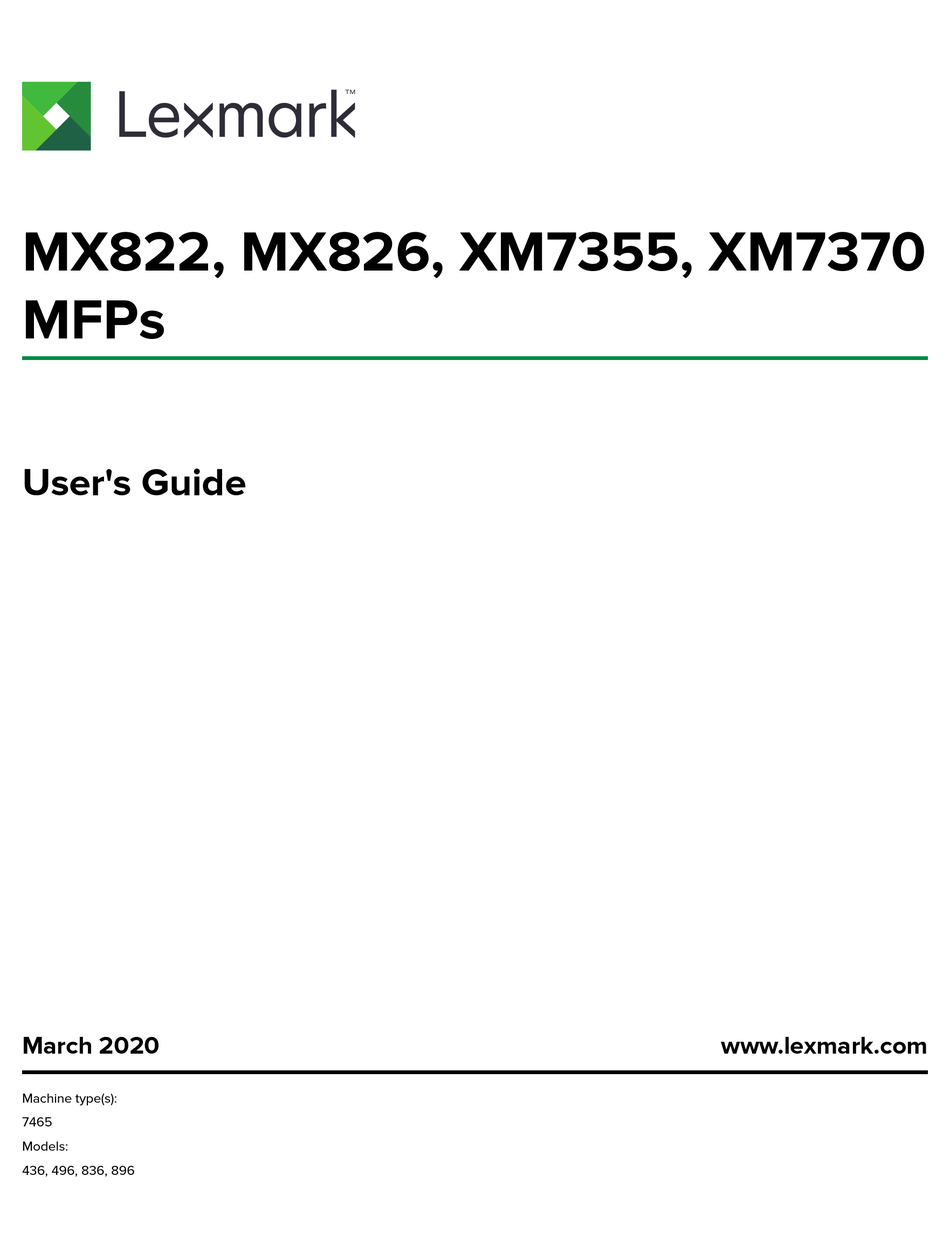 LEXMARK MX822 USER MANUAL Pdf Download ManualsLib