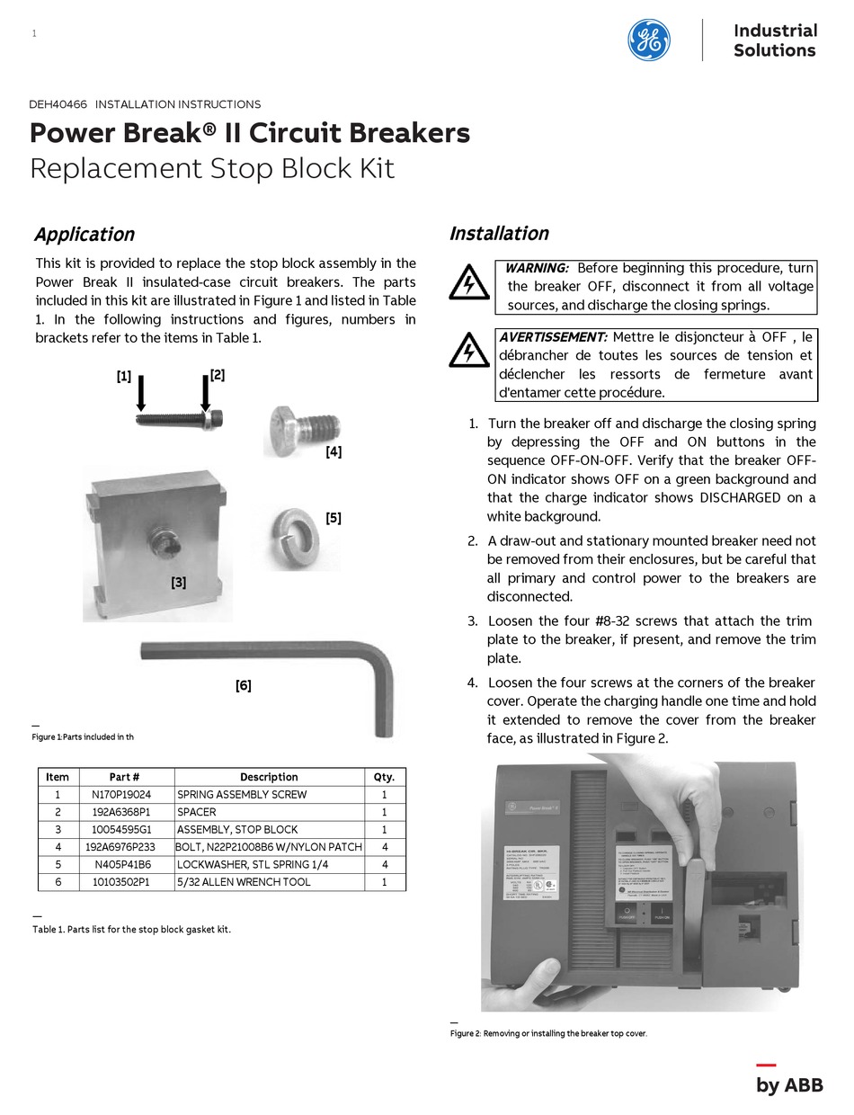 ABB GE POWER BREAK II INSTALLATION INSTRUCTIONS MANUAL Pdf Download