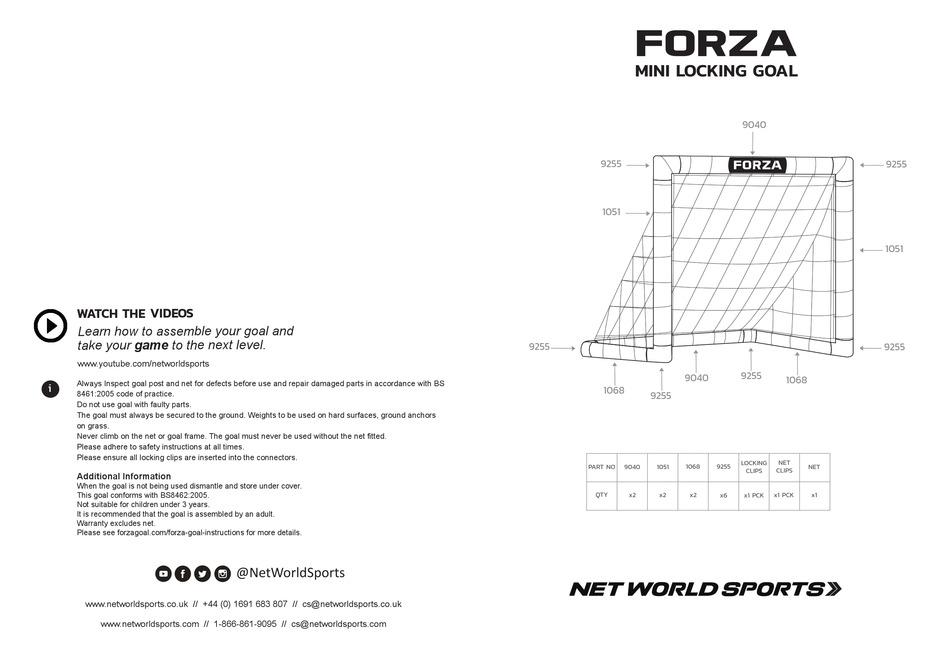 NET WORLD SPORTS FORZA MINI LOCKING GOAL MANUAL Pdf Download ManualsLib