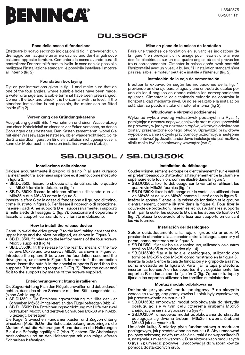 Beninca Du 350cf Installation Manual Pdf Download Manualslib