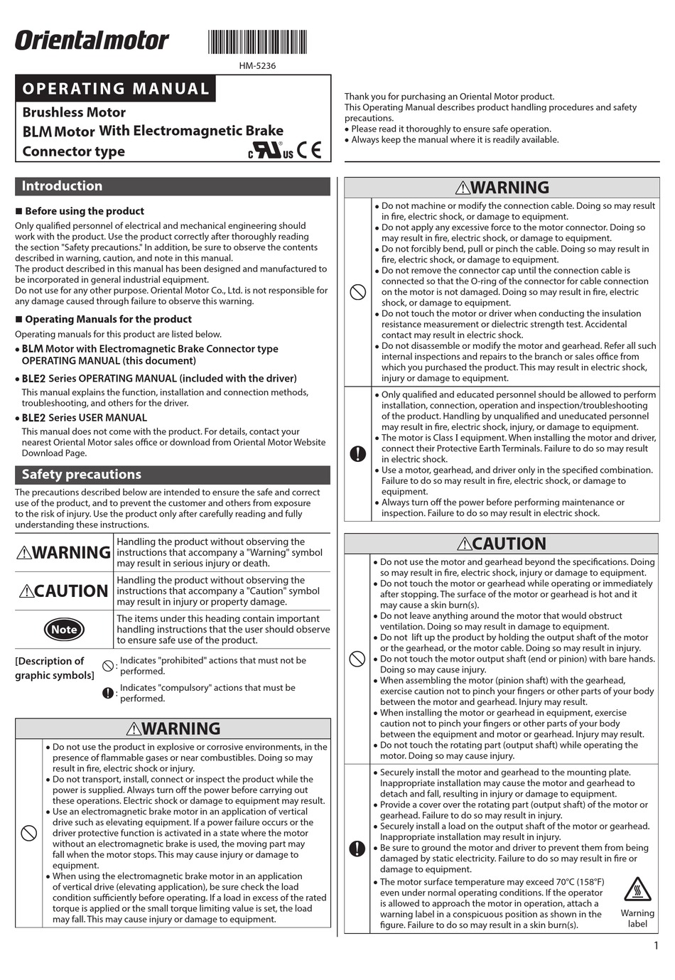 ORIENTAL MOTOR BLM SERIES OPERATING MANUAL Pdf Download | ManualsLib