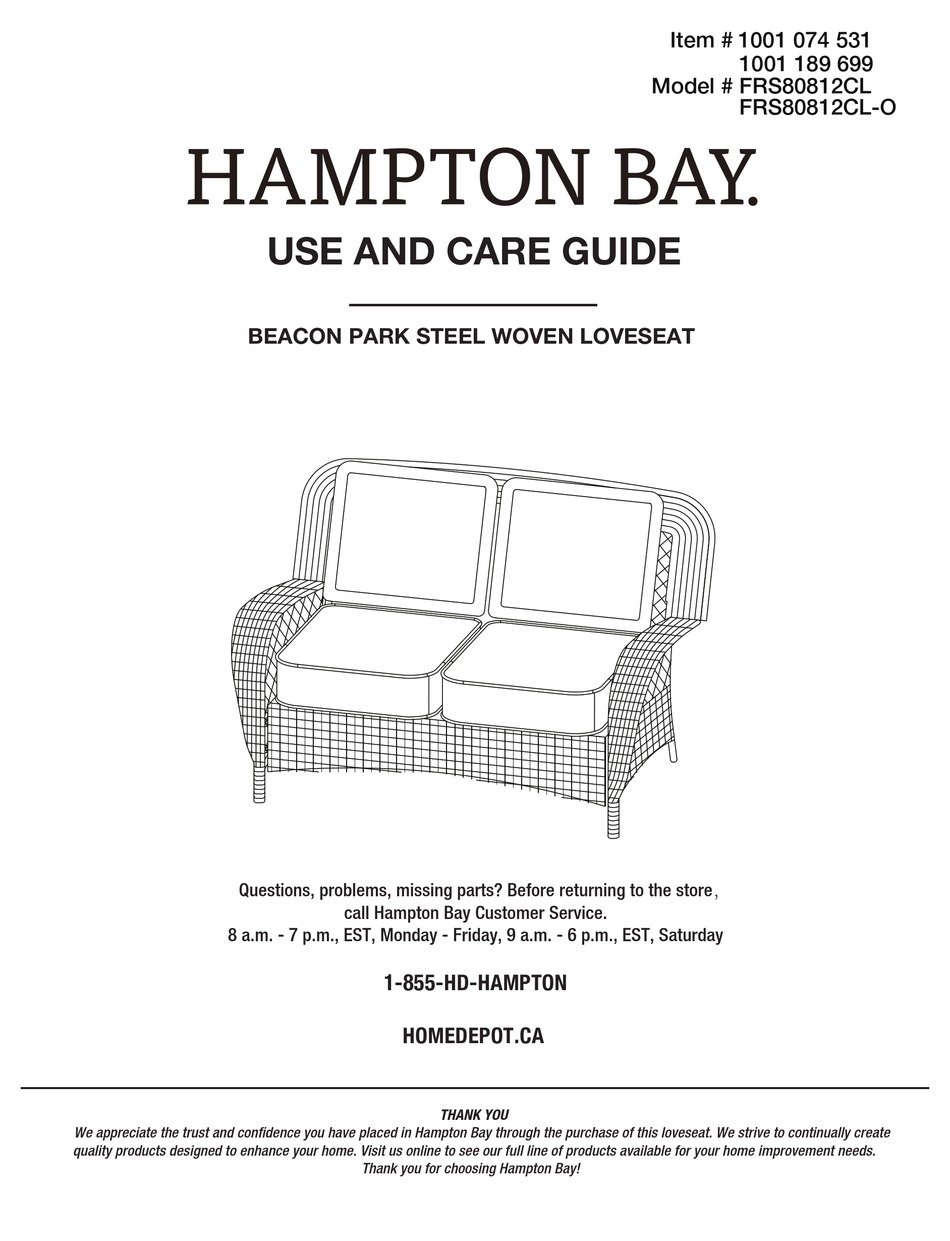 HAMPTON BAY FRS80812CL USE AND CARE MANUAL Pdf Download | ManualsLib
