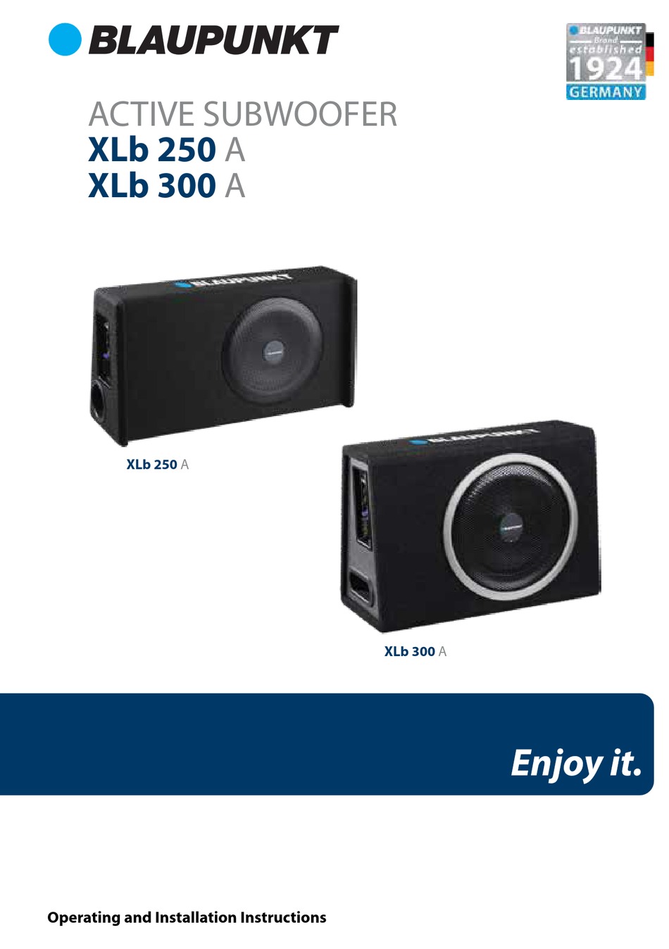 BLAUPUNKT XLB 250 A OPERATING AND INSTALLATION INSTRUCTIONS Pdf