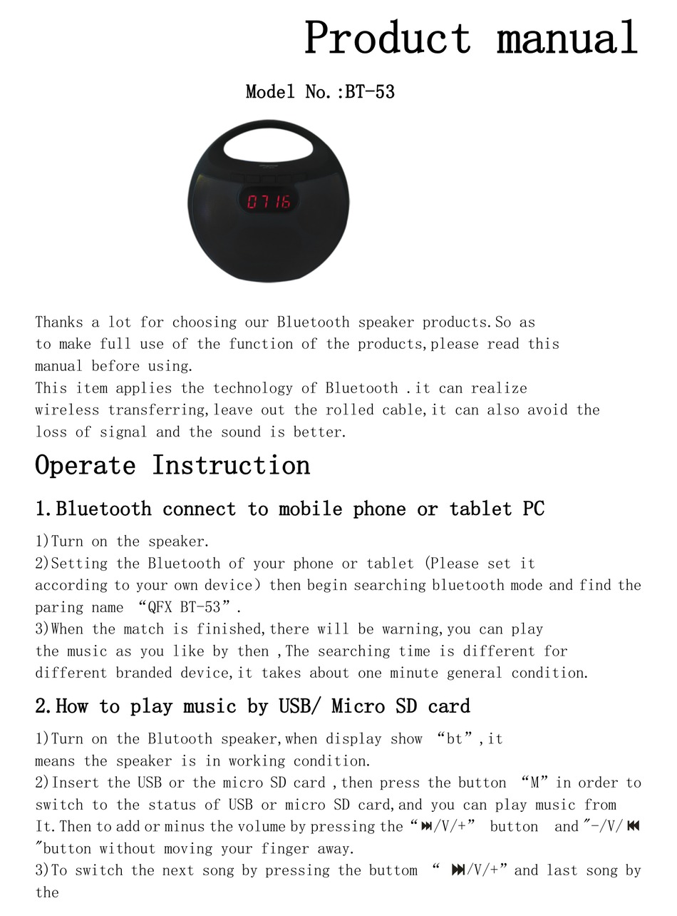 QFX BT-53 PRODUCT MANUAL Pdf Download | ManualsLib