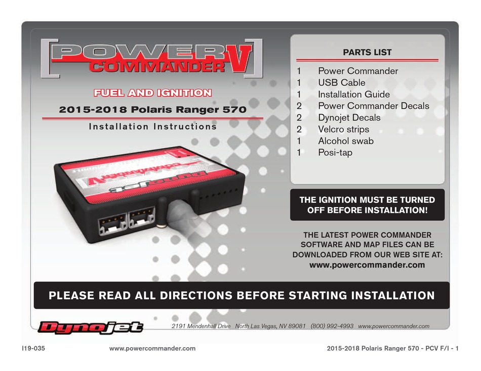 DYNOJET POWER COMMANDER V INSTALLATION INSTRUCTIONS Pdf Download