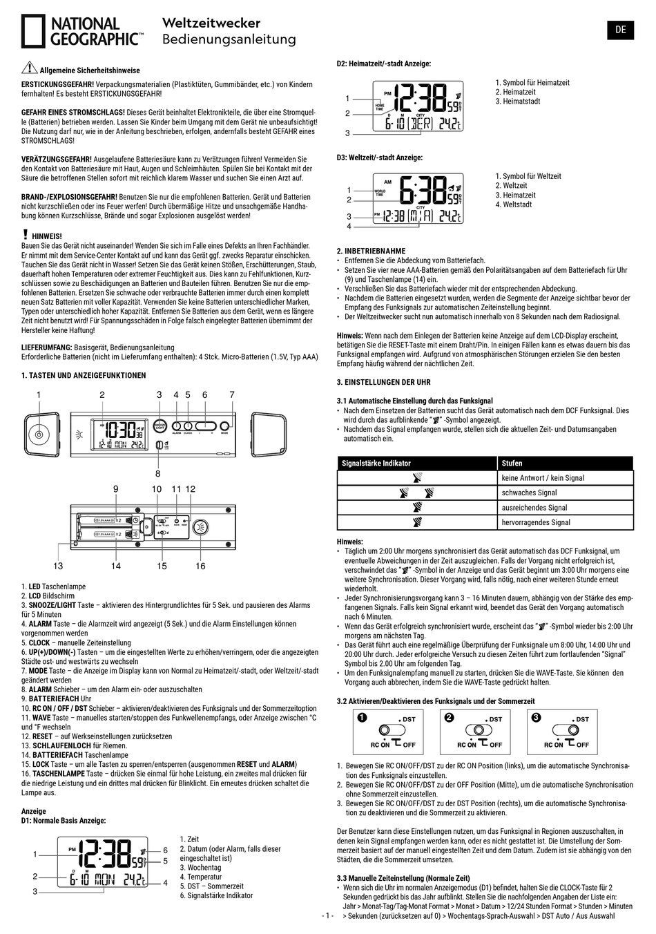 NATIONAL GEOGRAPHIC WORLD TIME ALARM CLOCK INSTRUCTION MANUAL Pdf