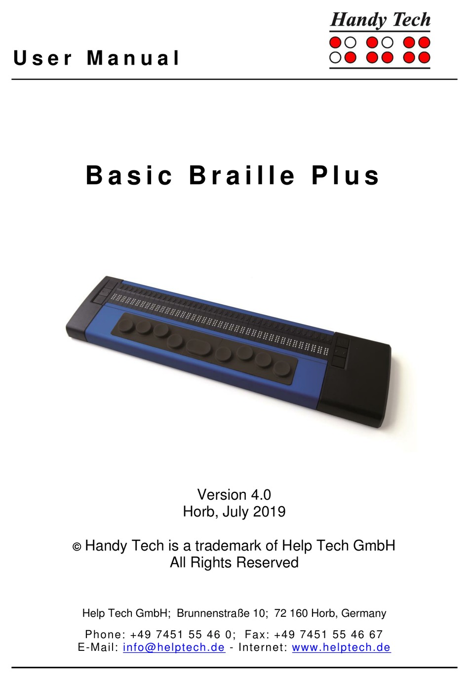 HANDY TECH BASIC BRAILLE PLUS USER MANUAL Pdf Download ManualsLib
