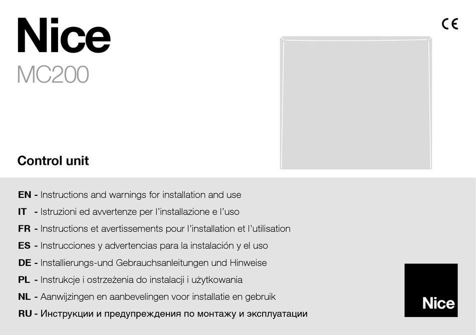 NICE MC200 INSTRUCTIONS AND WARNINGS FOR INSTALLATION AND USE Pdf