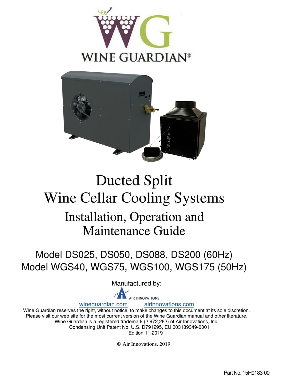 AIR INNOVATIONS WINE GUARDIAN DS025 INSTALLATION, OPERATION AND