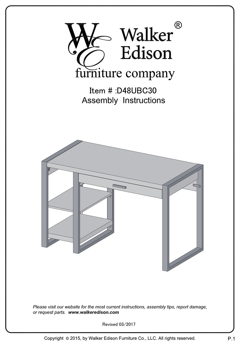 WALKER EDISON D48UBC30 ASSEMBLY INSTRUCTIONS MANUAL Pdf Download
