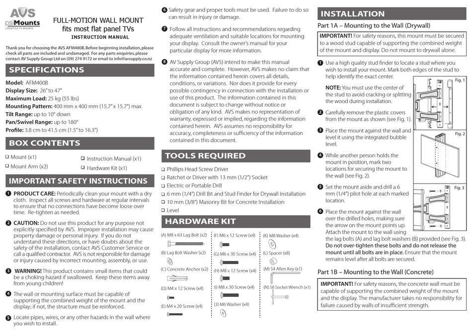 AVS AFM400B INSTRUCTION MANUAL Pdf Download | ManualsLib