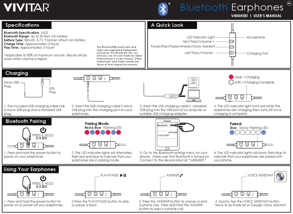 Vivitar bluetooth outlet neck earbuds instructions