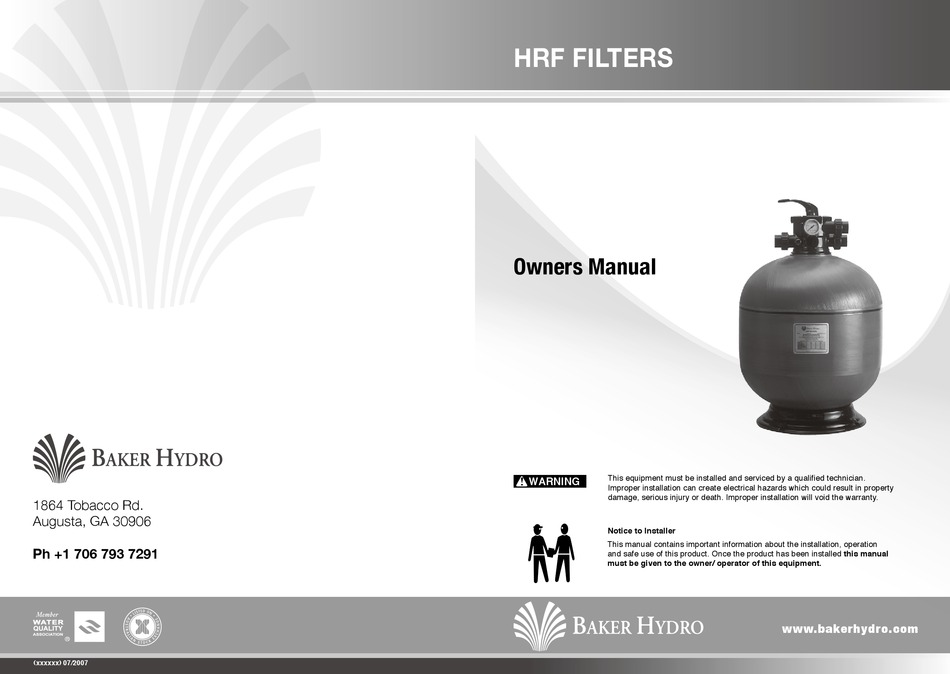 Baker Hydro Hrf Series Owner S Manual Pdf Download Manualslib