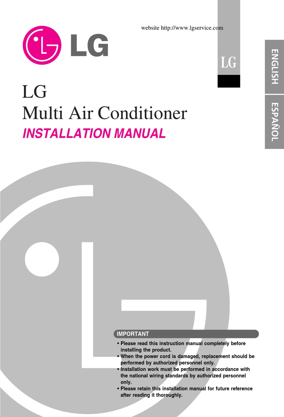 LG MULTI F242CX INSTALLATION MANUAL Pdf Download ManualsLib