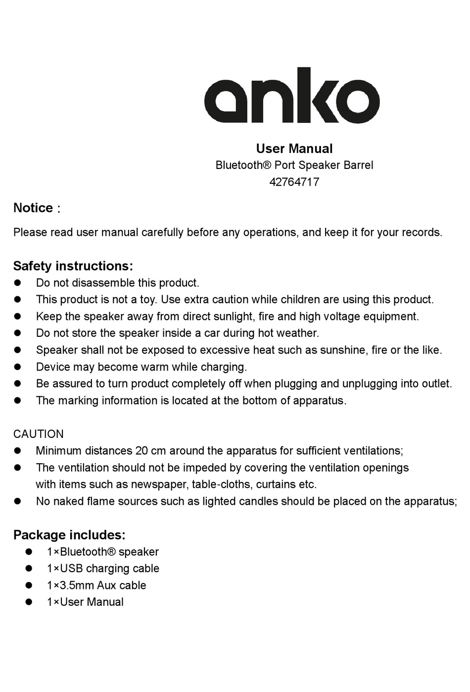 Anko bluetooth speaker manual Clearance