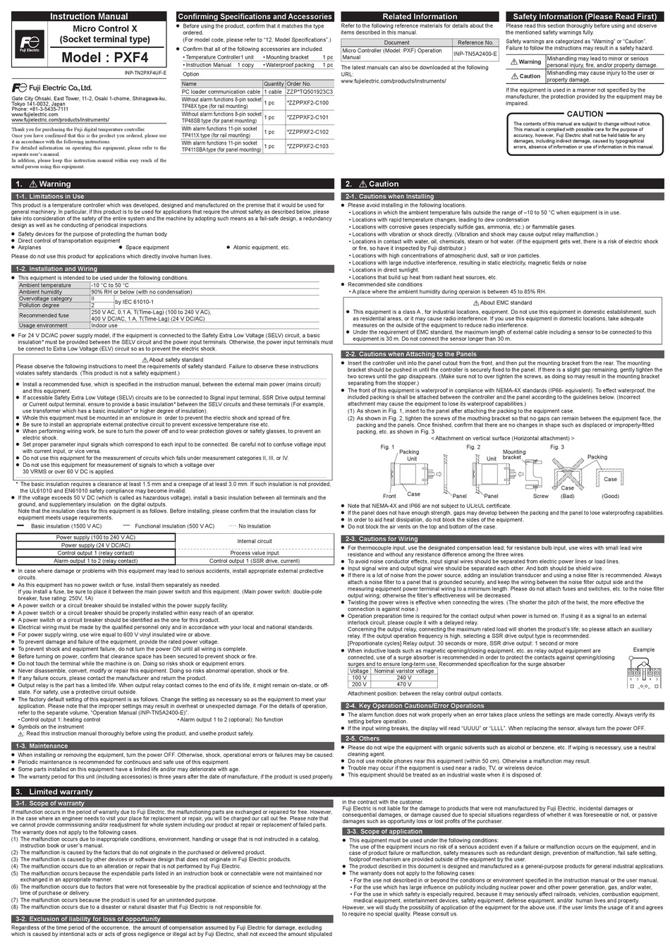 FUJI ELECTRIC PXF4 INSTRUCTION MANUAL Pdf Download ManualsLib