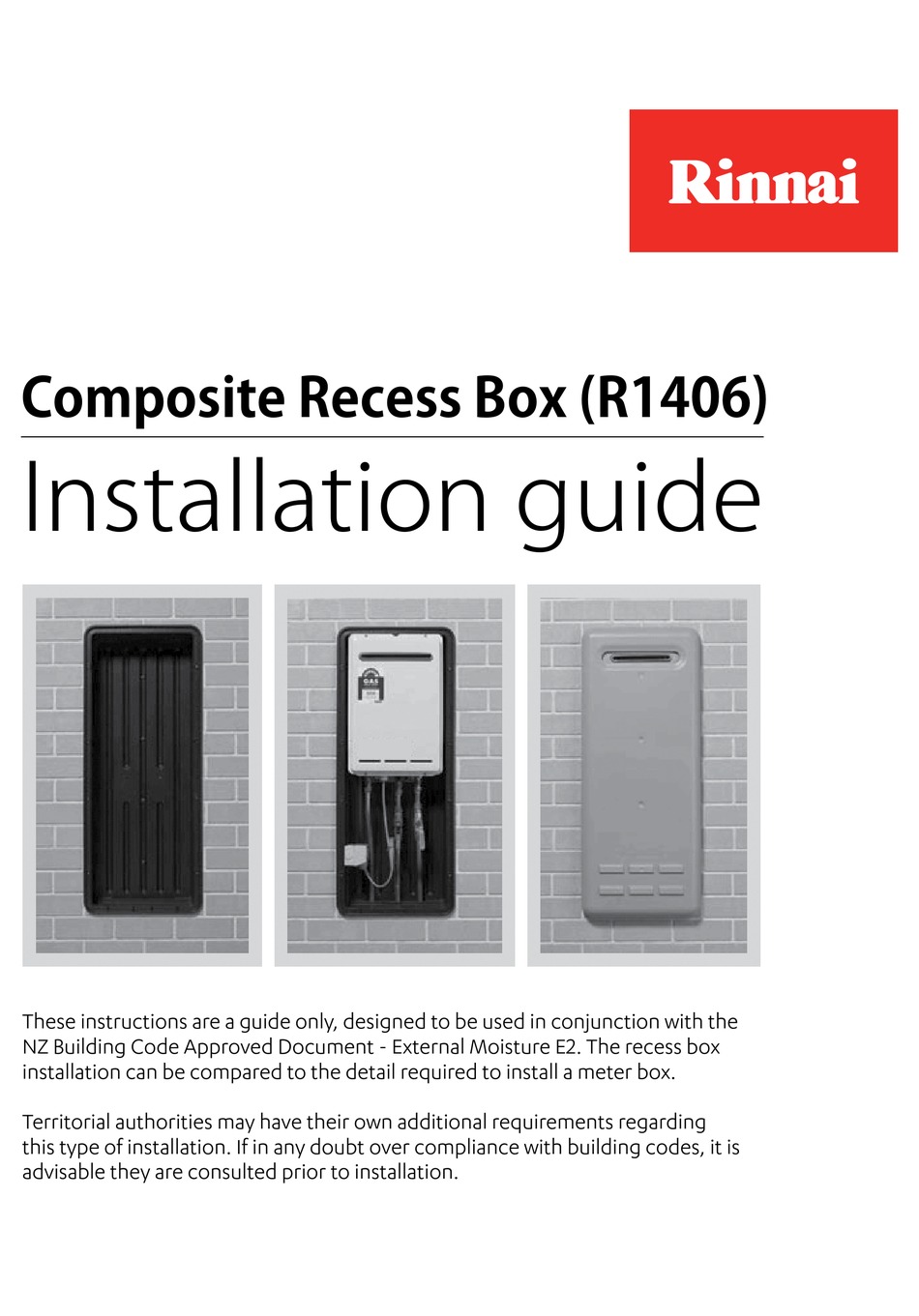RINNAI COMPOSITE RECESS BOX INSTALLATION MANUAL Pdf Download | ManualsLib