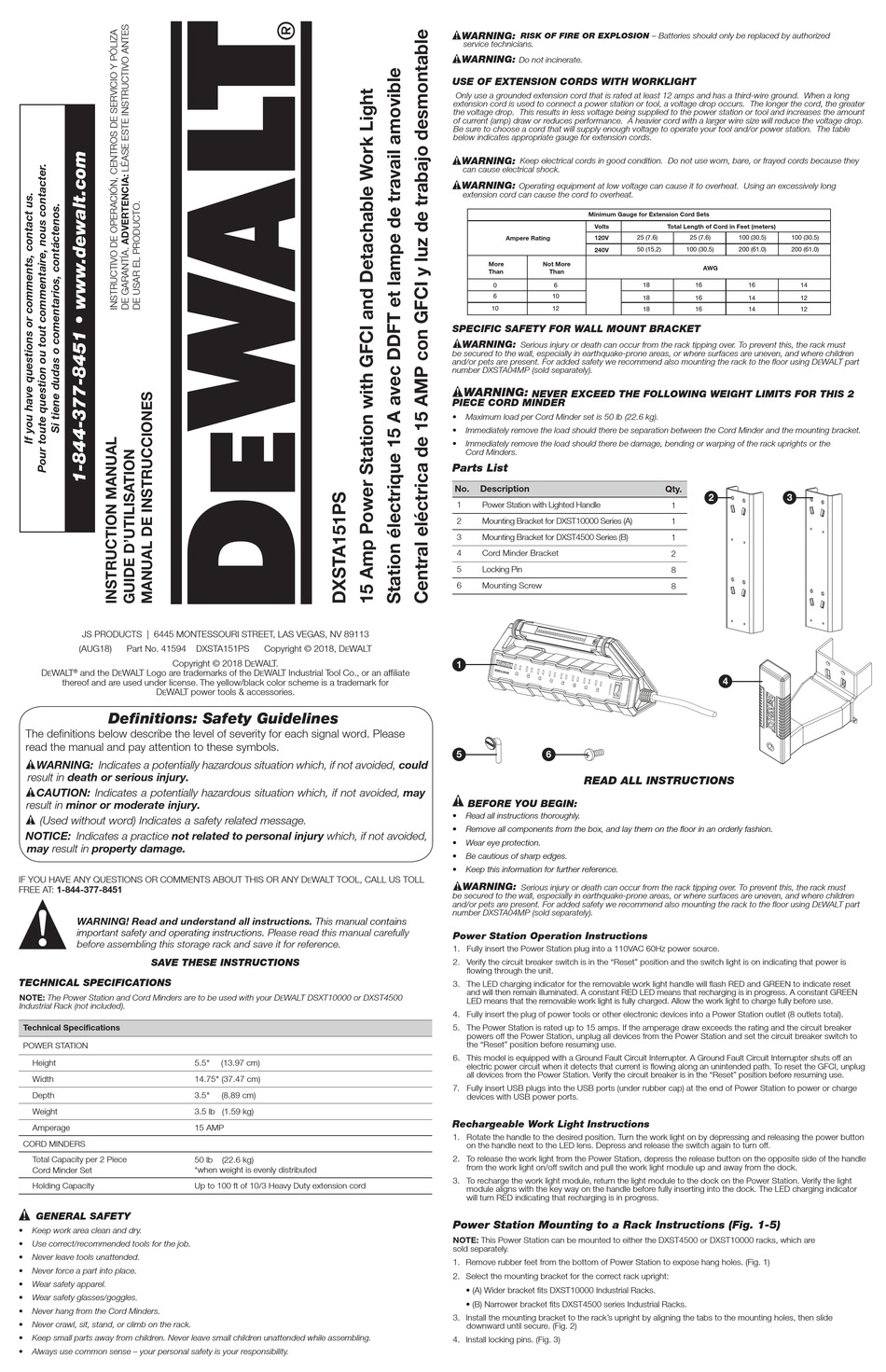 DEWALT DXSTA151PS INSTRUCTION MANUAL Pdf Download | ManualsLib