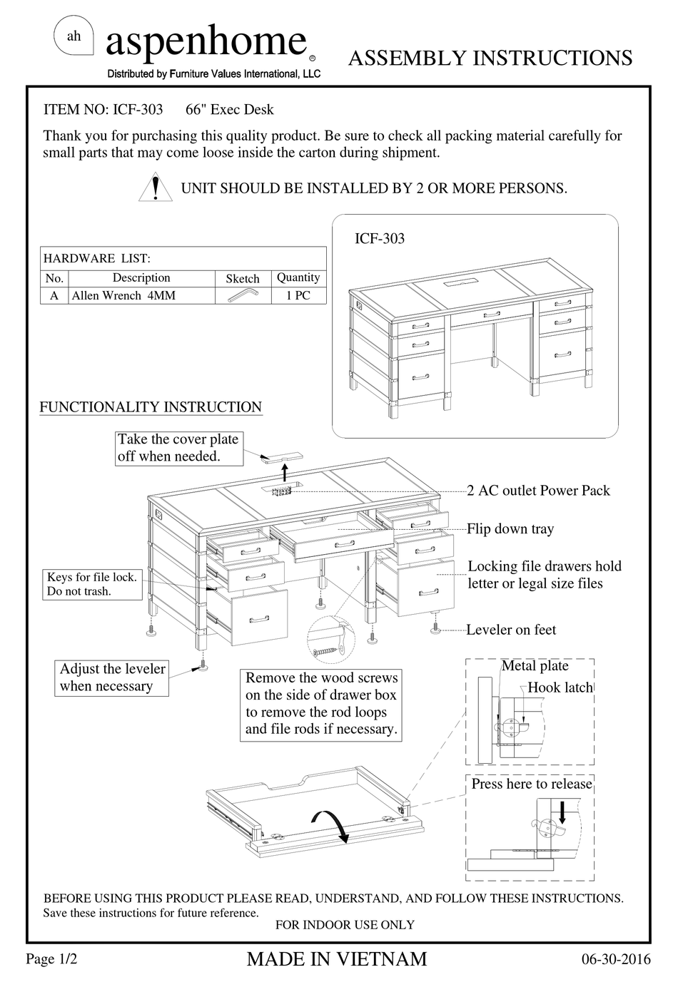 ASPENHOME ICF303 ASSEMBLY INSTRUCTIONS Pdf Download ManualsLib