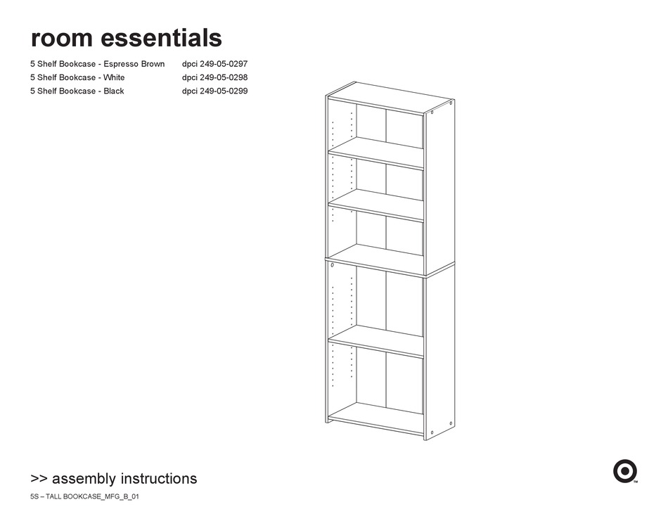 Target Room Essentials 249 05 0297, Instruction Manual For Mainstays 3 Shelf Bookcase