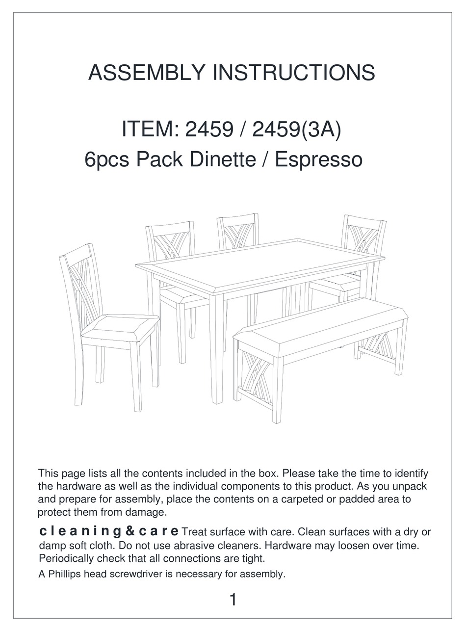 HOMELEGANCE 2459 ASSEMBLY INSTRUCTIONS MANUAL Pdf Download ManualsLib