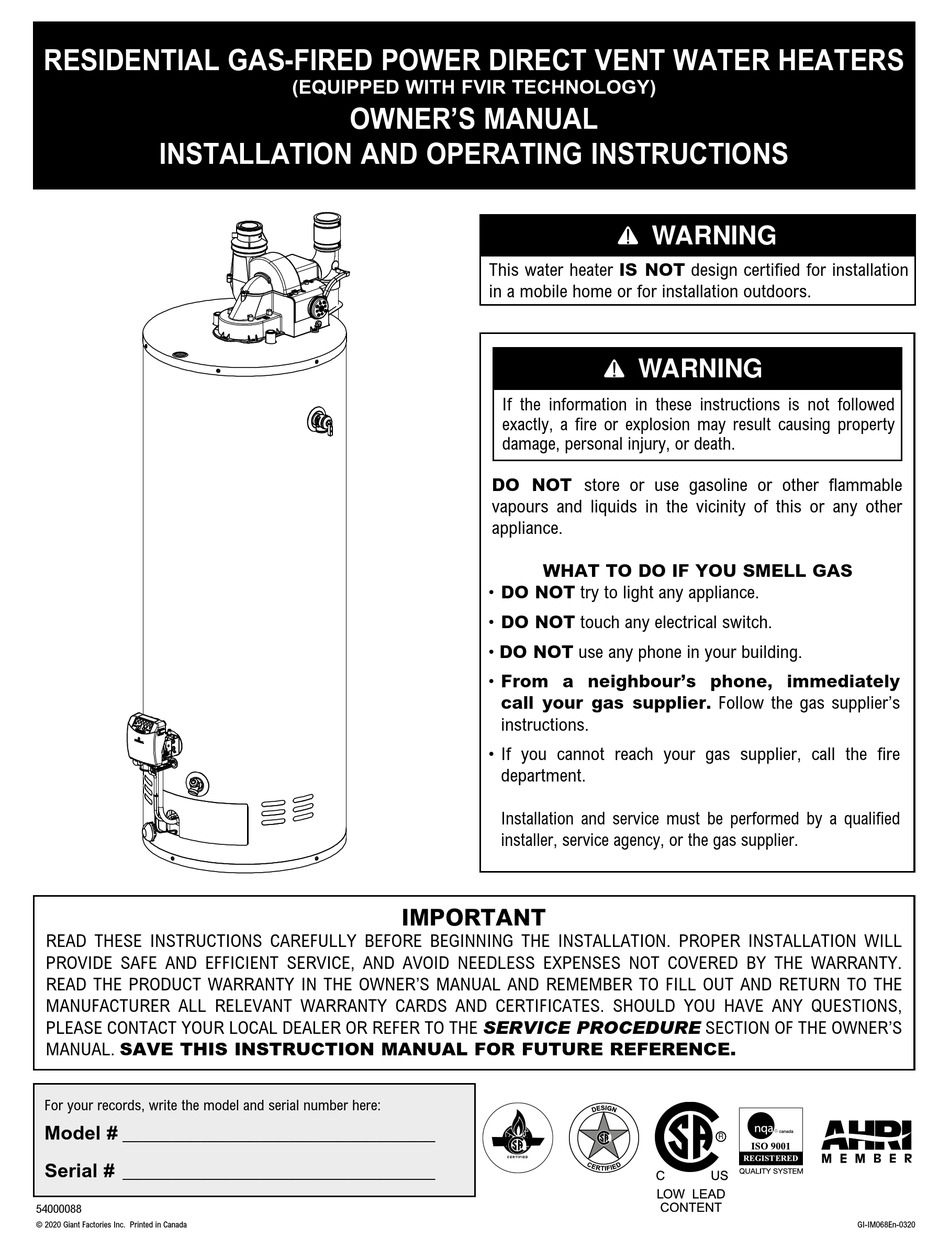 GIANT FACTORIES UG40 INSTALLATION AND OPERATING INSTRUCTIONS MANUAL Pdf  Download | ManualsLib