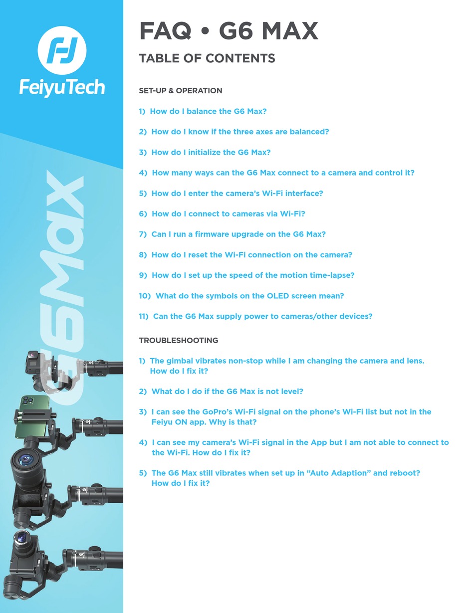 FEIYUTECH G6 MAX FAQ Pdf Download | ManualsLib